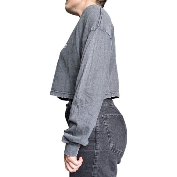 Garage Montreal Dark Grey Cuffed Long-Sleeve  Cropped Shirt Women Size M - Picture 2 of 8